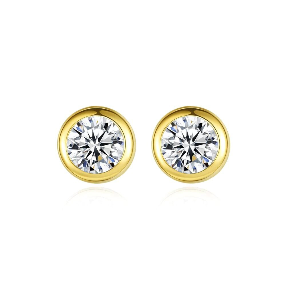 14K_Gold_Classic_Bezel_Setting_Solitaire_Stud Earring_oje001 14K Gold classic bezel setting solitaire stud earrings for Women