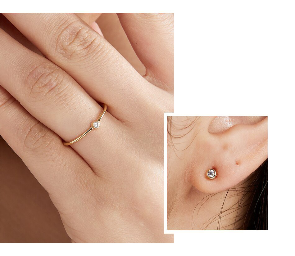 14K_Gold_Classic_Bezel_Setting_Solitaire_Stud Earring_oje001_10 14K Gold classic bezel setting solitaire stud earrings for Women
