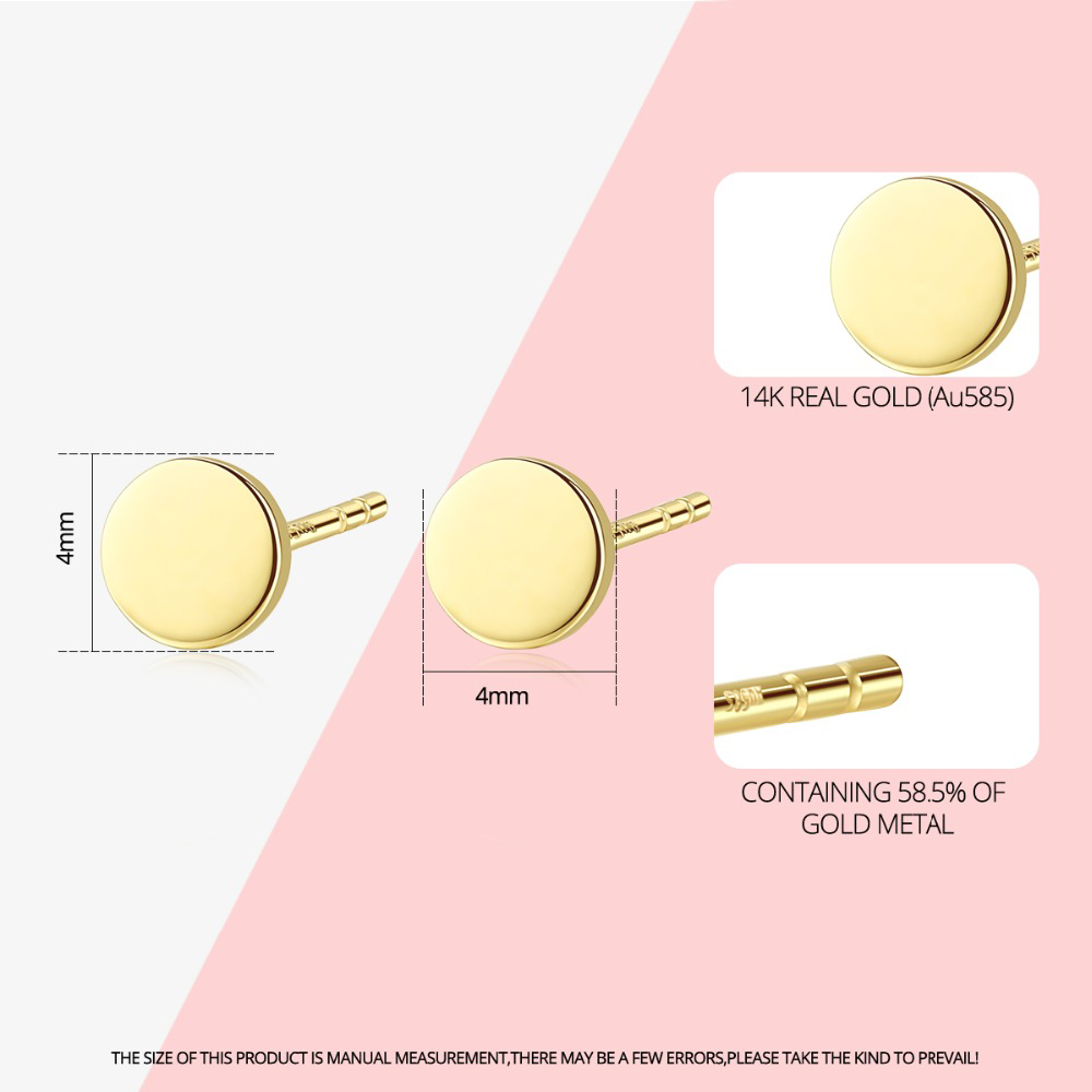 14K_Gold_Plain_Minimalist_Round_Stud_Earring_oje010_04 Round Real Solid 14K Gold Stud Earrings for Women Wedding Engagement Fine Jewlery Yellow Gold Pendientes AU585