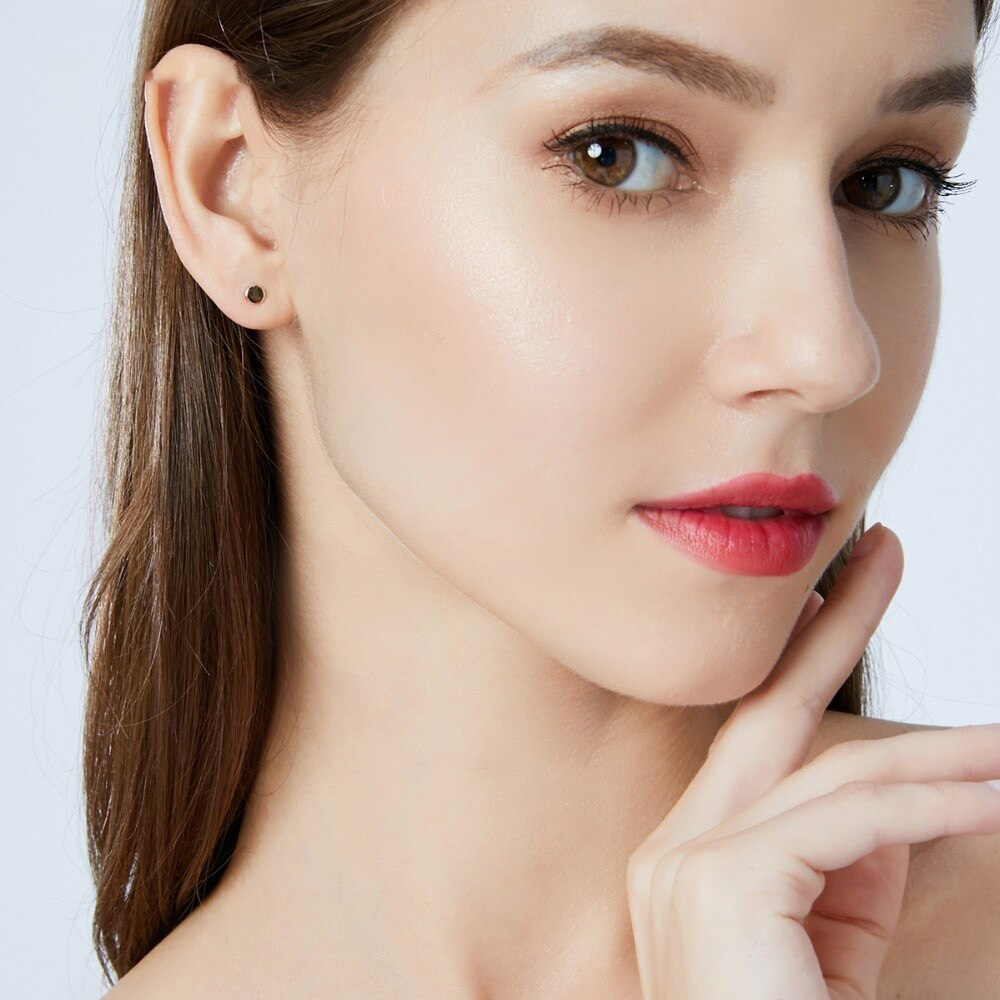 14K_Gold_Plain_Minimalist_Round_Stud_Earring_oje010_06 Round Real Solid 14K Gold Stud Earrings for Women Wedding Engagement Fine Jewlery Yellow Gold Pendientes AU585