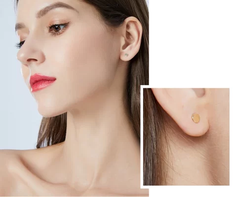 Round Real Solid 14K Gold Stud Earrings for Women Wedding Engagement Fine Jewlery Yellow Gold Pendientes AU585