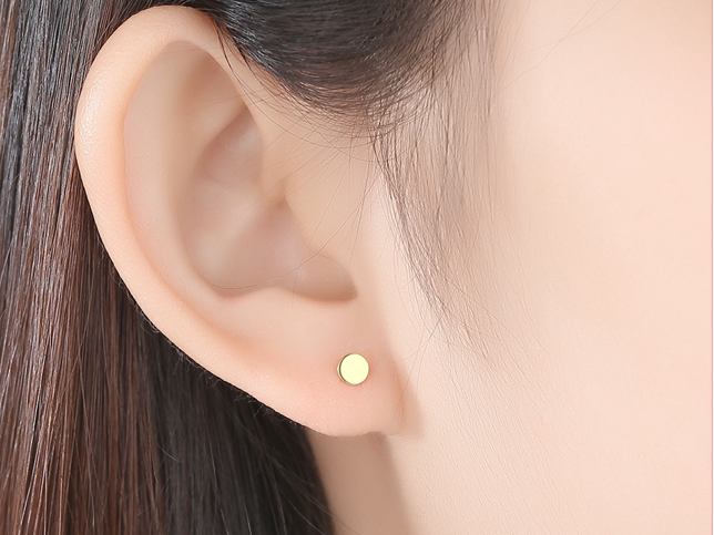 14K_Gold_Plain_Minimalist_Round_Stud_Earring_oje010_11 Round Real Solid 14K Gold Stud Earrings for Women Wedding Engagement Fine Jewlery Yellow Gold Pendientes AU585