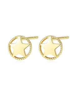 Solid 14K Gold 585 star shape plain Stud Earrings for Women Wedding Engagement 14K Yellow Gold