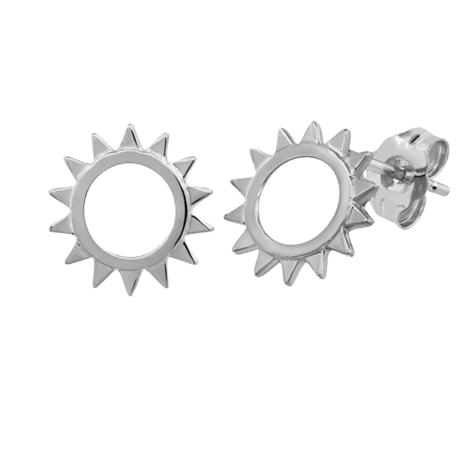 14k gold sun shaped stud earrings white gold_01