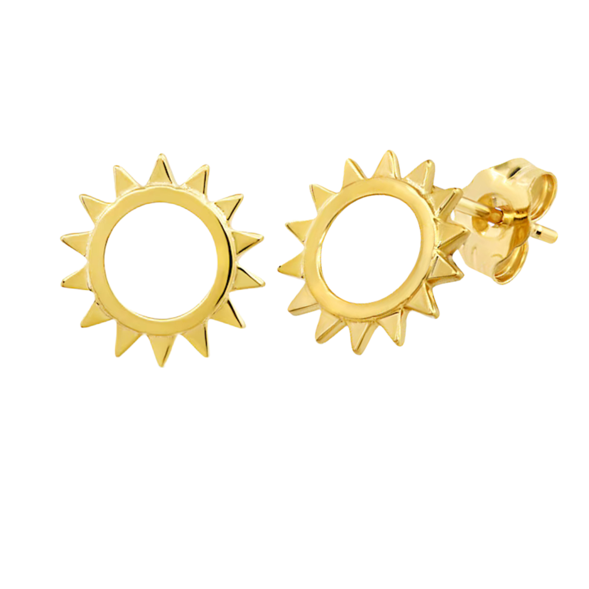 14k gold sun shaped stud earrings yellow gold_01