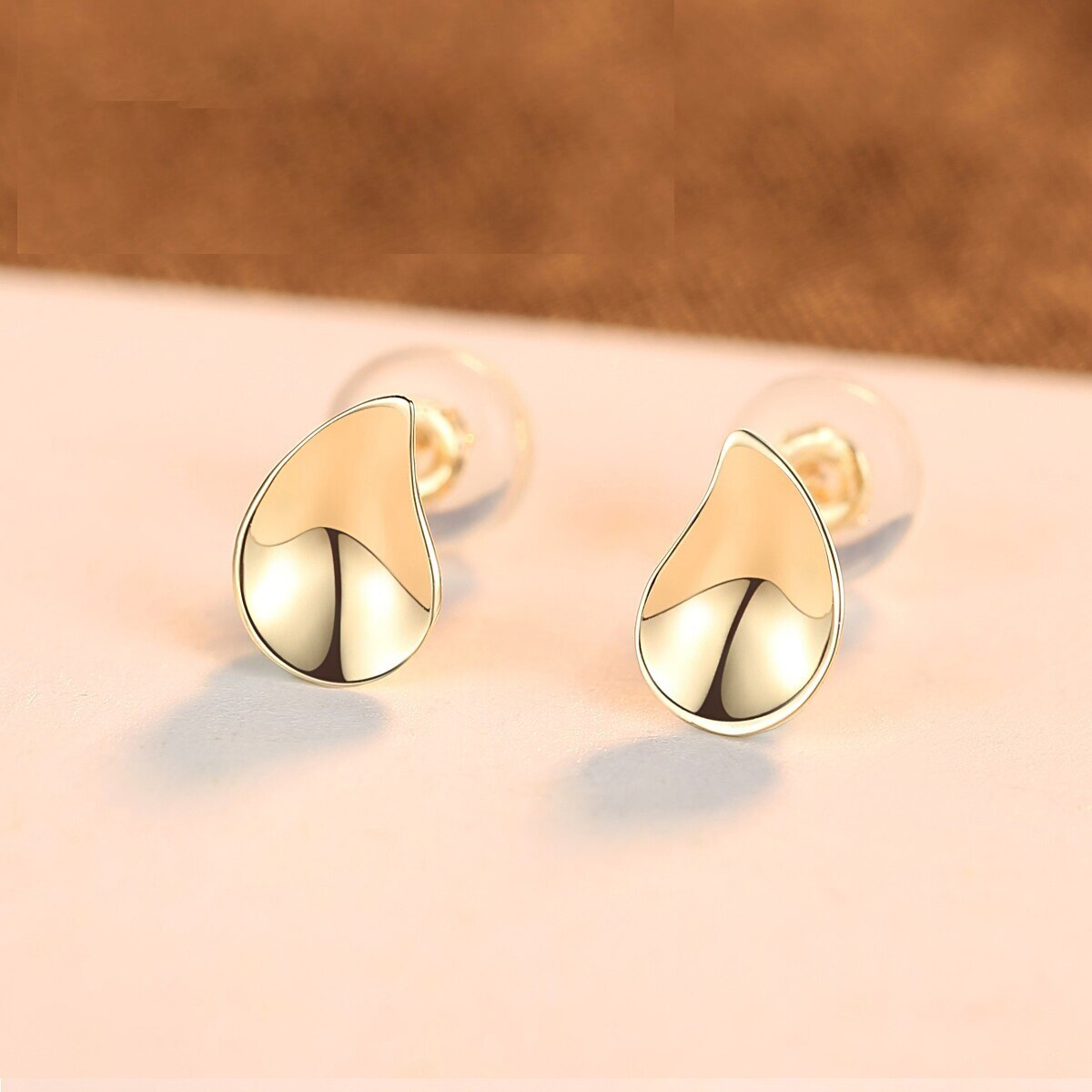 14k_Gold_Plain_Water_Drop_Stud_Earring_oje011_01 Round Real Solid 14K Gold Stud Earrings for Women Wedding Engagement Fine Jewlery Yellow Gold Pendientes AU585