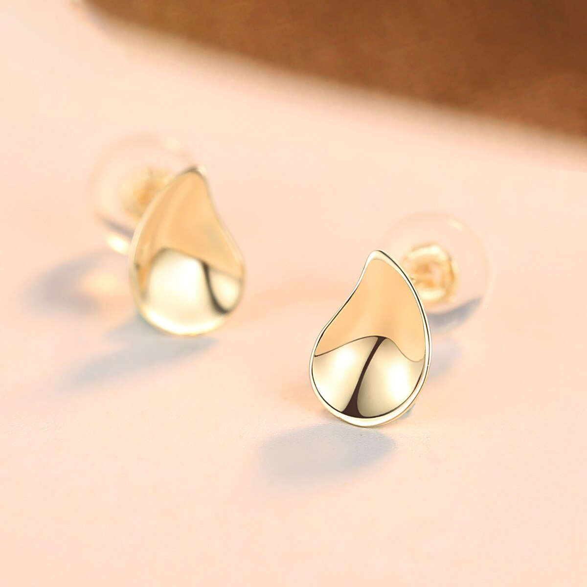 14k_Gold_Plain_Water_Drop_Stud_Earring_oje011_02 Round Real Solid 14K Gold Stud Earrings for Women Wedding Engagement Fine Jewlery Yellow Gold Pendientes AU585
