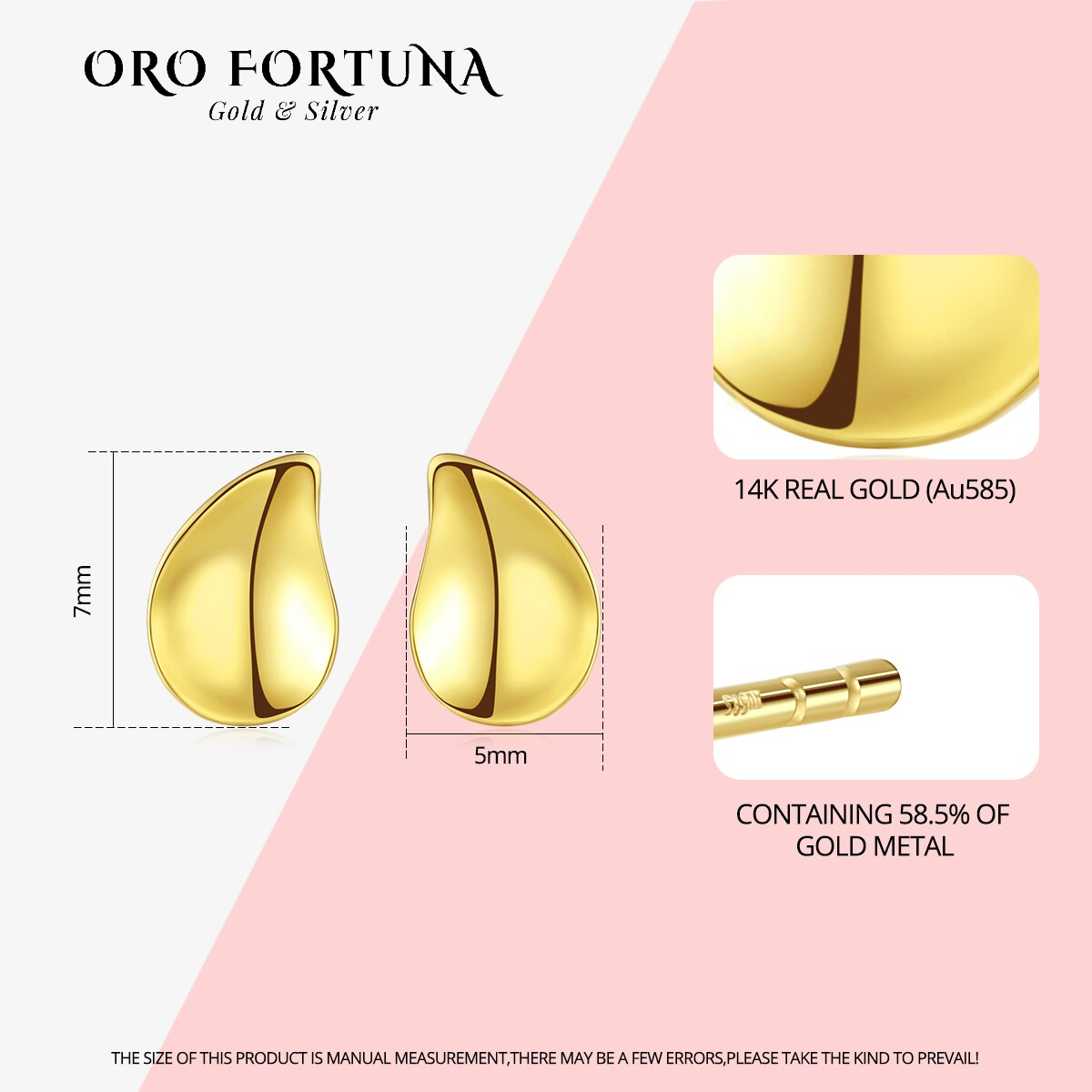 14k_Gold_Plain_Water_Drop_Stud_Earring_oje011_04 Round Real Solid 14K Gold Stud Earrings for Women Wedding Engagement Fine Jewlery Yellow Gold Pendientes AU585