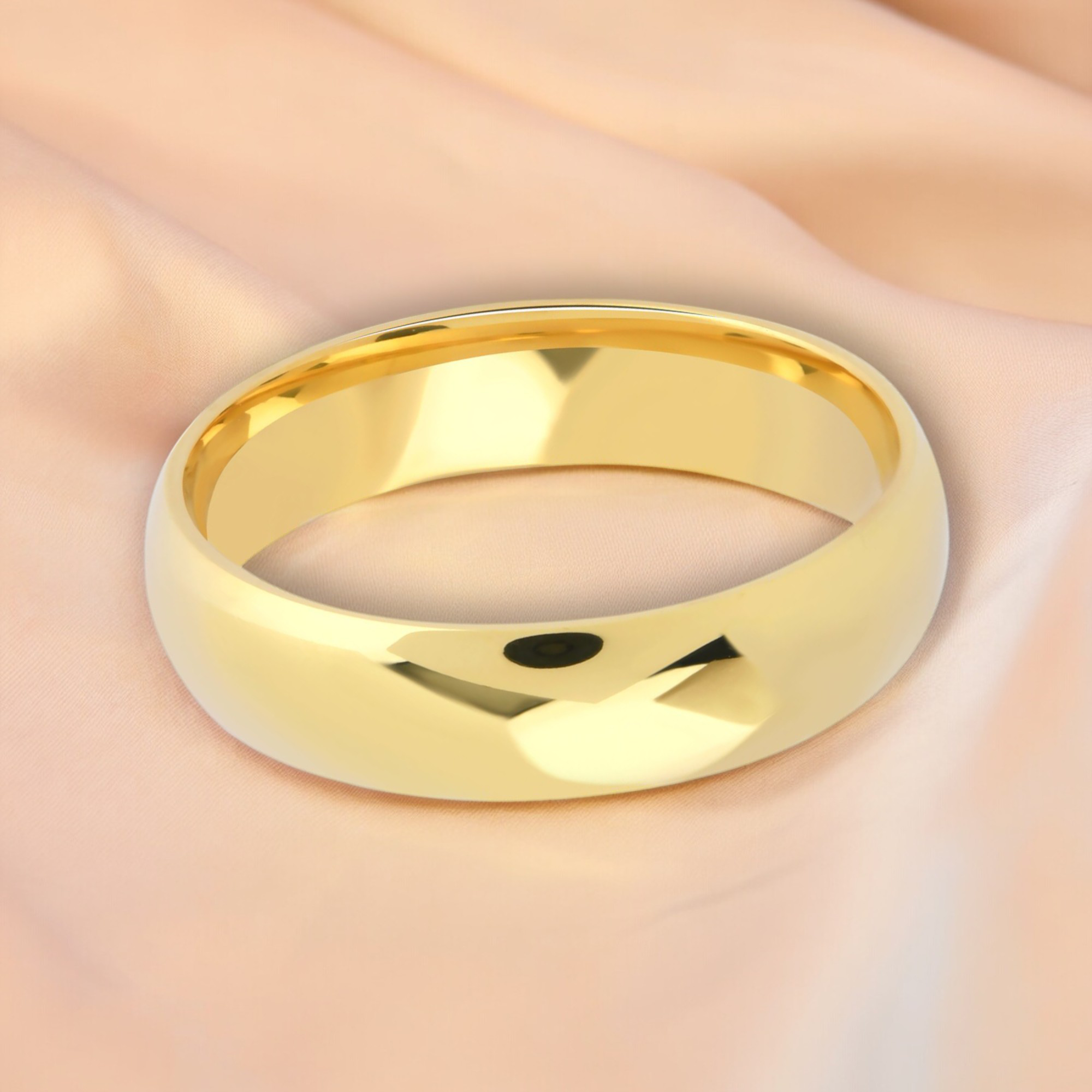 6mm dome shaped hollow ultra light wedding band yellow gold_02