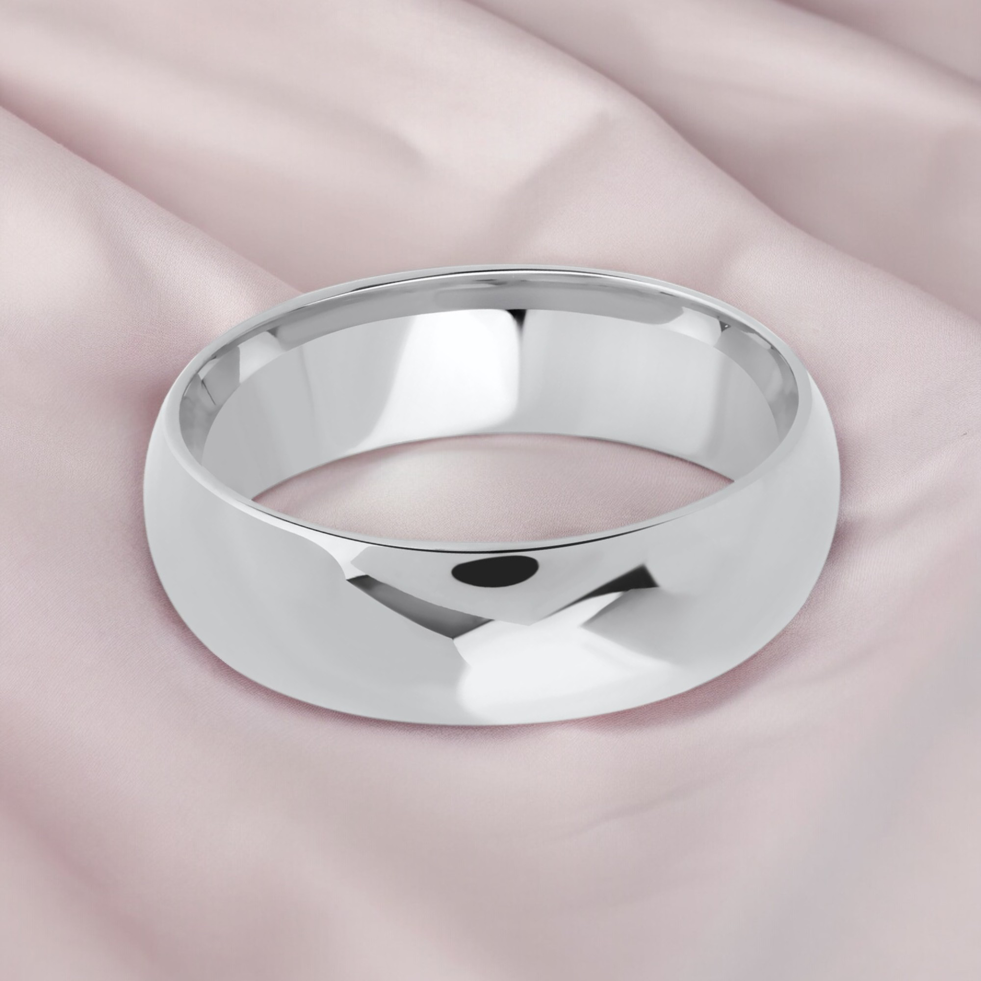 7mm dome shaped hollow ultra light wedding band white gold_02