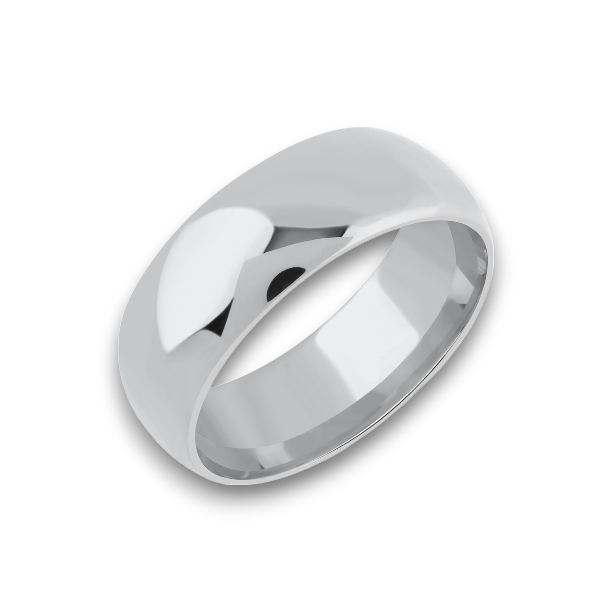 8mm dome shaped hollow ultra light wedding band white gold_01