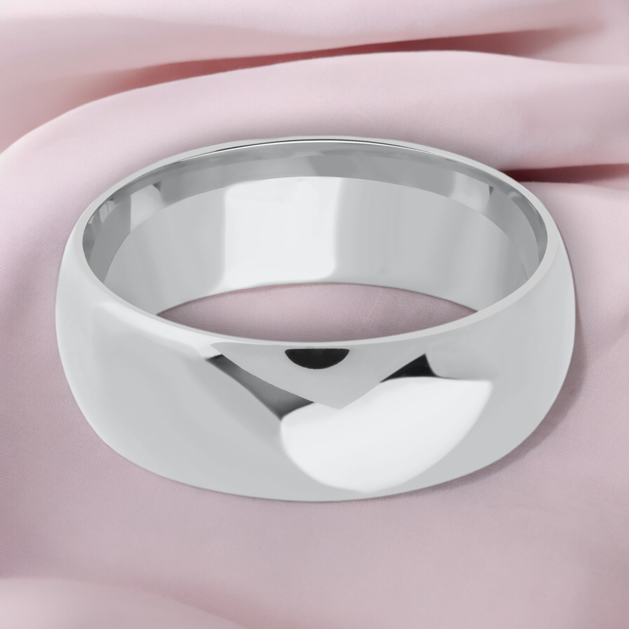 8mm dome shaped hollow ultra light wedding band white gold_02